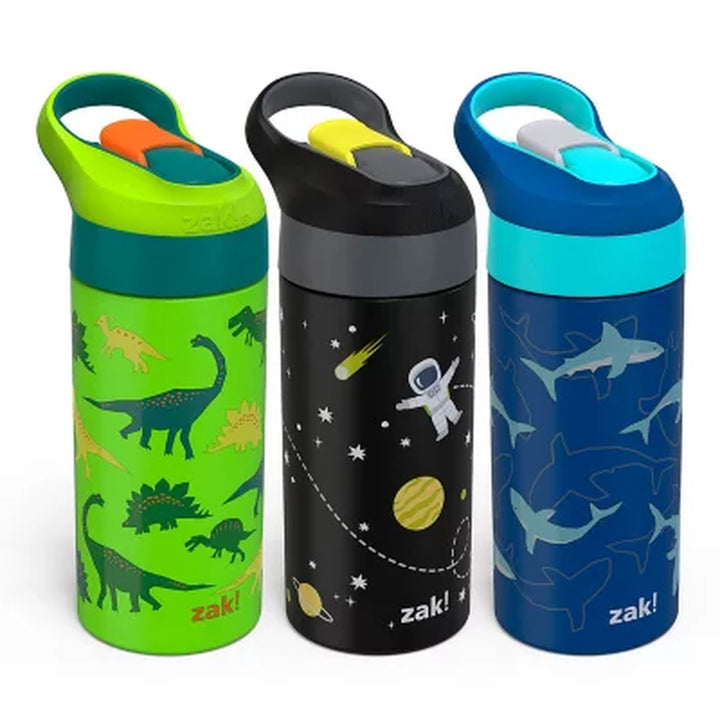 Zak Designs 14-Oz Stainless Steel Vacuum Insulated Water Bottle, 3-Piece Set (Assorted Colors)