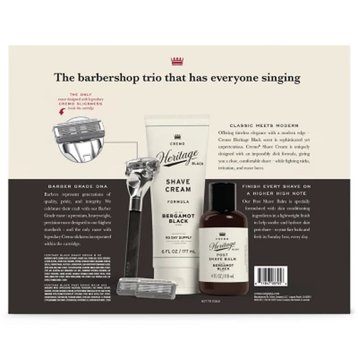 Cremo Heritage Black Shave Kit - Razor, Refills, Shave Cream & Balm