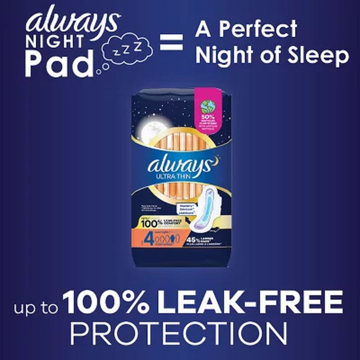 Always Ultra Thin Overnight Pads with Flexi-Wings, Unscented - Size 4, 80 Ct.