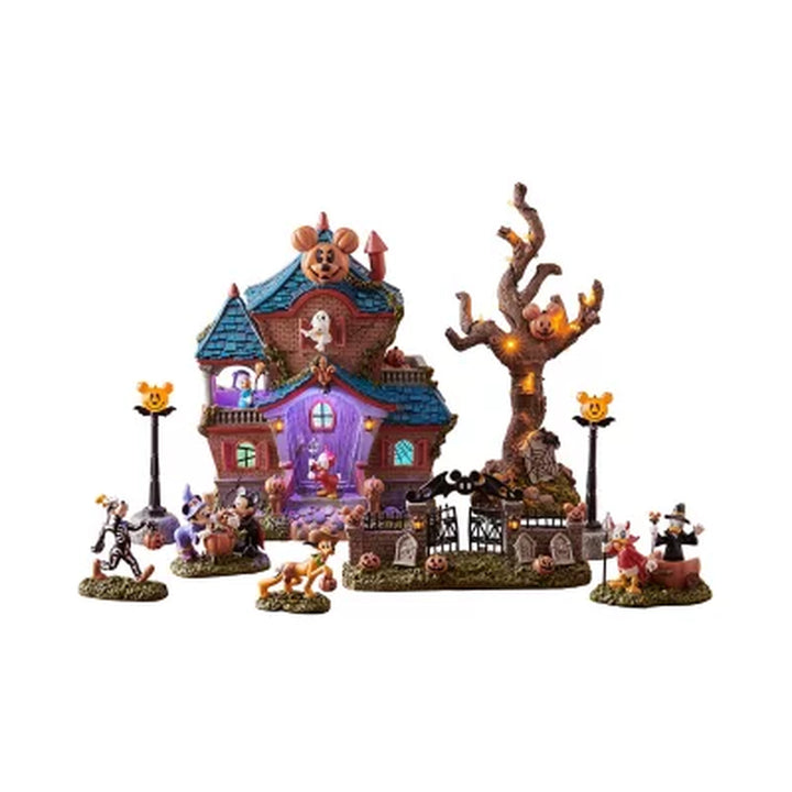 Disney 9Pc Resin LED Musical Halloween Village Set