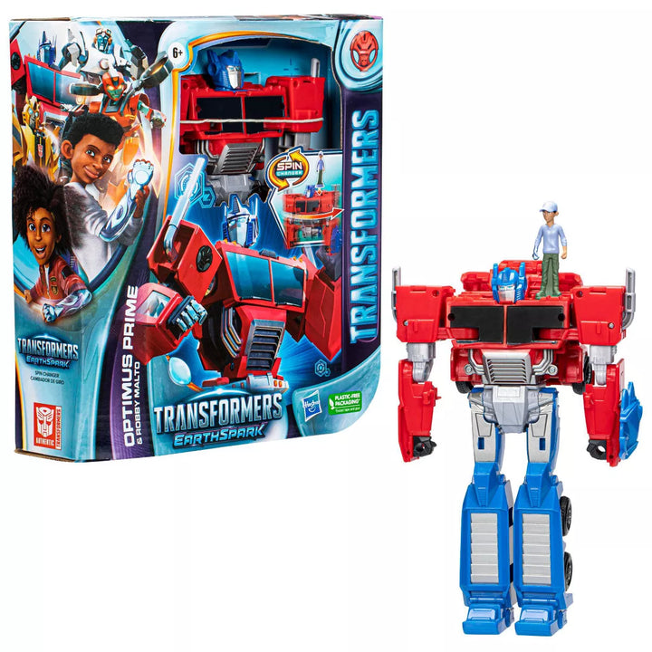 Transformers Earthspark Spin Changer Optimus Prime and Robby Malto