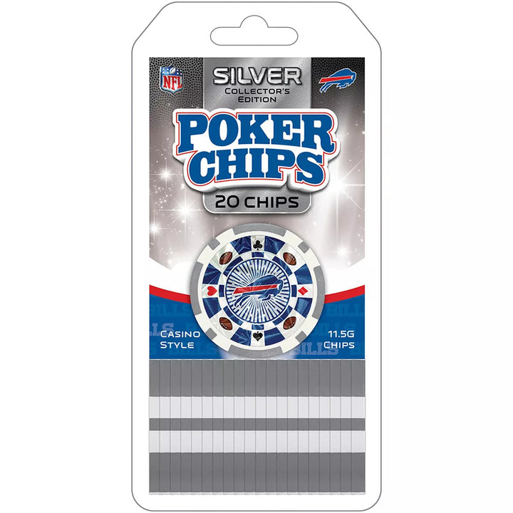 Masterpieces Casino Style 20 Piece 11.5 Gram Poker Chip Set NFL Buffalo Bills Silver Edition.