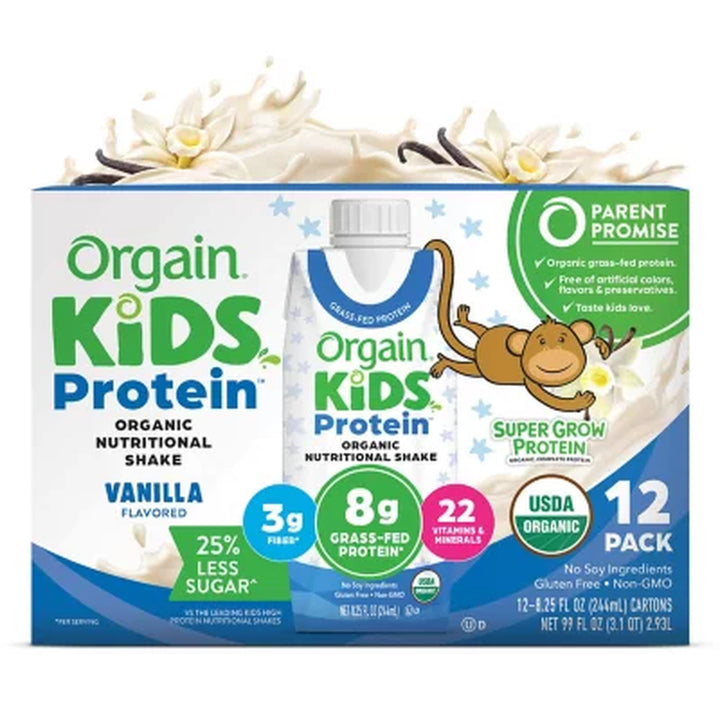 Orgain Kids 8G Protein Organic Nutritional Shake, Vanilla (8.25 Fl. Oz.,12 Pk.)