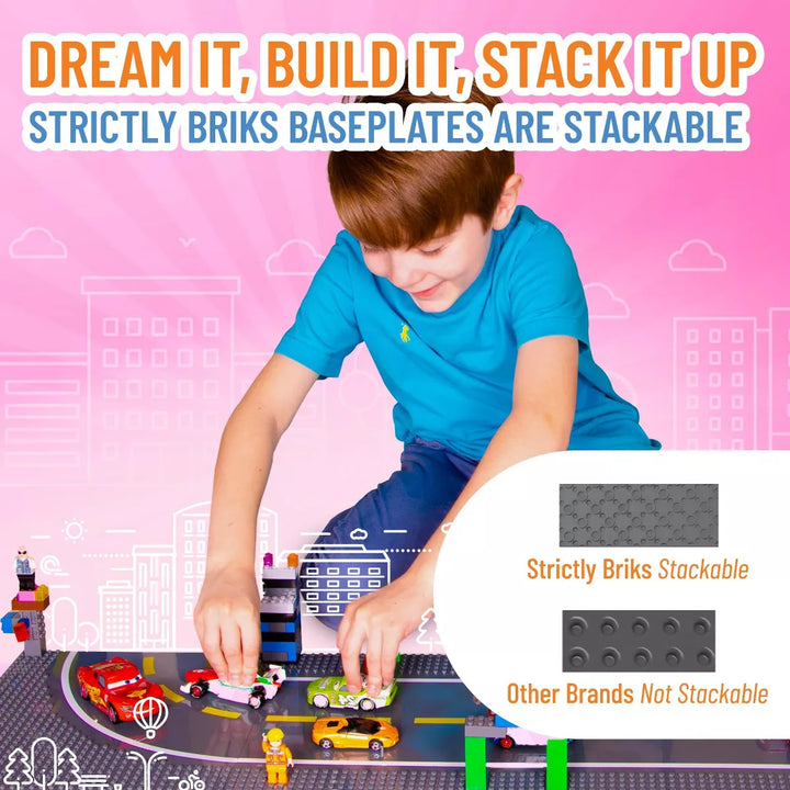Best Blocks Stackable Road Plates, 4 Straight Building Baseplates, 4 Pack, 10X10 Inches