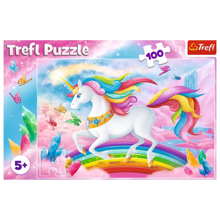 Trefl Crystal Unicorns Kids Jigsaw Puzzle - 100Pc: Educational Animal Theme, Age 5+, Gender Neutral, Cardboard