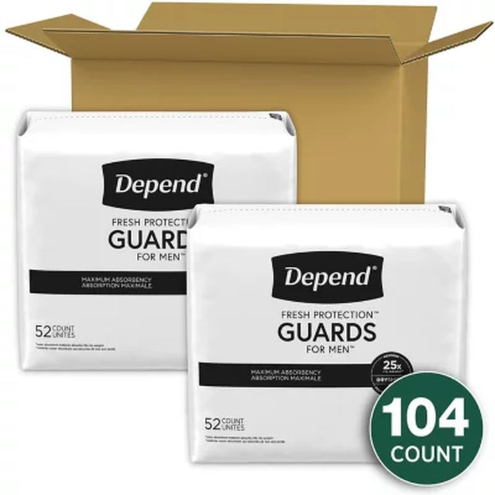Depend Incontinence Guards for Men, Maximum Absorbency, 52 Ct., 2 Pk.