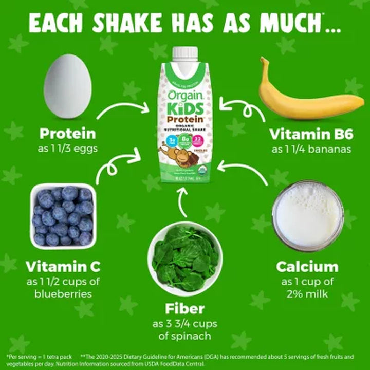 Orgain Kids Organic Grass Fed 8G Protein Nutritional Shake Chocolate, 18 Ct.