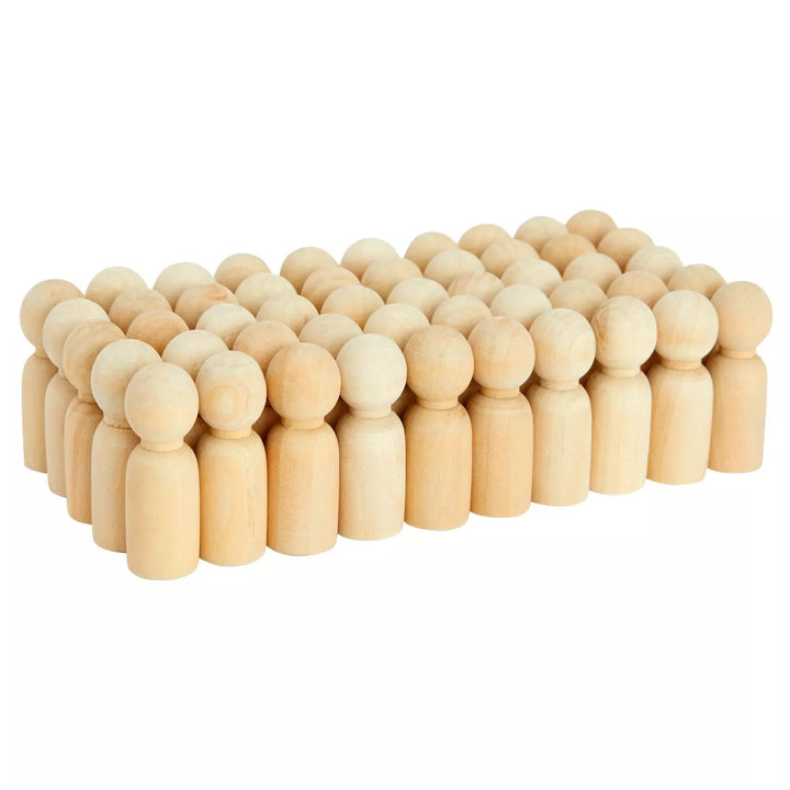 Bright Creations 50 Pack Unfinished Wooden Peg Doll Bodies, Natural Wood Figures for Painting, DIY Arts and Crafts, 2.4 Inches Tall