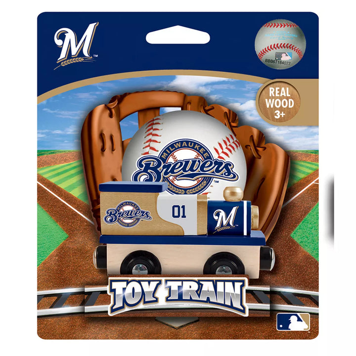 Masterpieces Officially Licensed MLB Milwaukee Brewers Wooden Toy Train Engine for Kids.