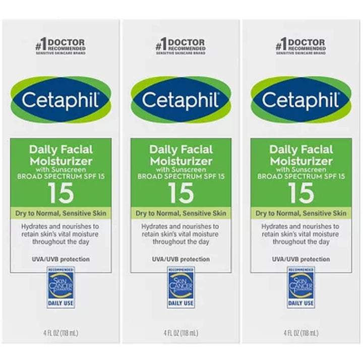 Cetaphil Daily Facial Moisturizer with Sunscreen, SPF 15, 4 Oz., 3 Pk.