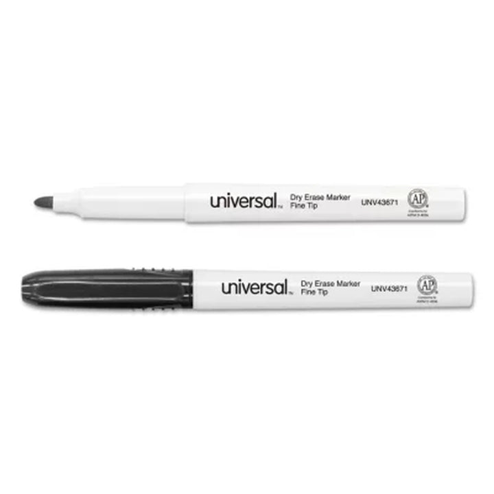 Universal® Pen Style Dry Erase Marker, Fine/Bullet Tip, Black, Dozen