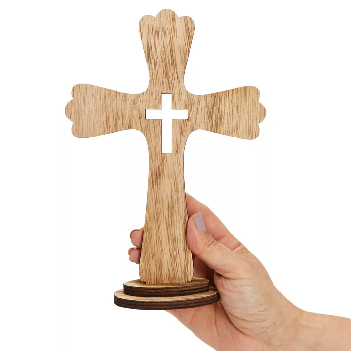 Juvale 3 Pack Catholic Wooden Cross Baptism Centerpieces for Tables, Communion, Home Decor, 6 X 9 In