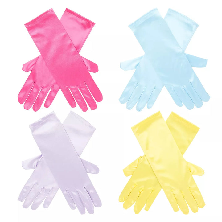 Juvale 4 Pairs of Satin Princess Gloves for Little Girls Dress up Costumes, Tea Party, Birthday, Wedding, Pageant (4 Colors)