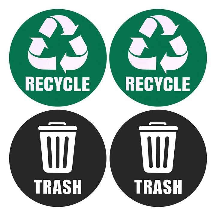 Unique Bargains Recycle Sticker Trash Can Bin Labels 5'' Self-Adhesive Recycling Vinyl for Home Green Black 4 Pcs