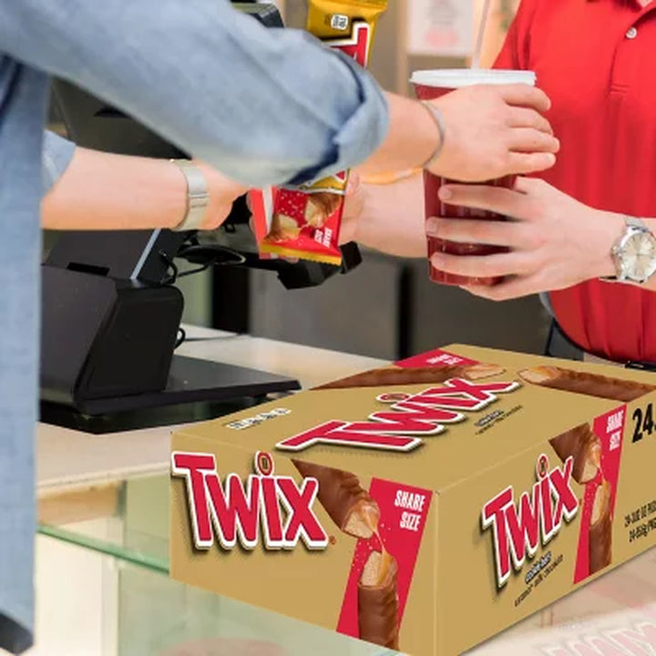 Twix Caramel Cookie Chocolate Candy Bars, Share Size, 3.02 Oz., 24 Pk.