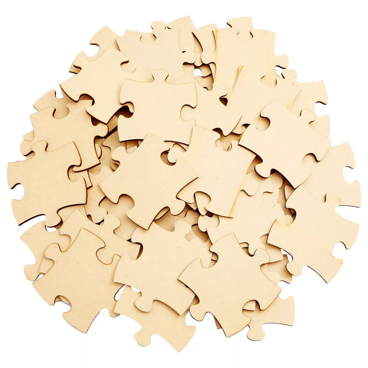 Bright Creations 50 Blank Wooden Puzzle Pieces for Crafts, DIY Art Projects, 3X3.5" Unfinished Freeform Jigsaw Wood Puzzle to Draw On