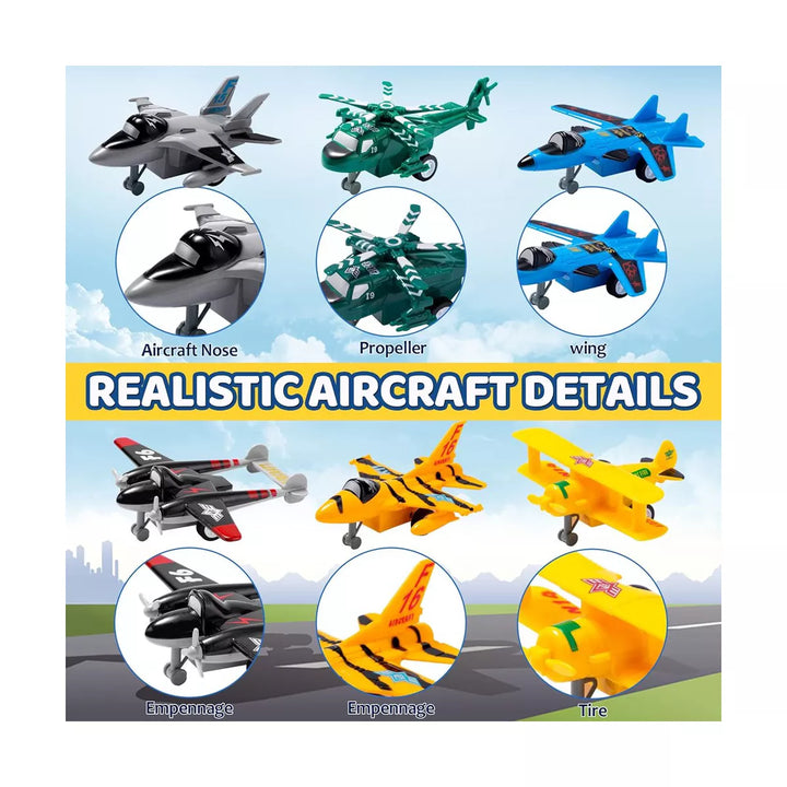 Syncfun 16 Pcs Pull Back Airplane Toys, Boys Plane Playset, Aircraft Incl Helicopter Toys, Fighter Jet Toys, Bomber Biplane Toy, Gifts for Toddler S