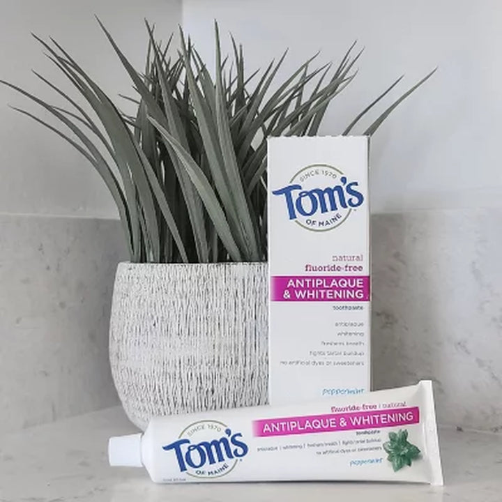 Tom'S of Maine Fluoride-Free Antiplaque & Whitening Toothpaste, Peppermint, 5.5 Oz., 4 Pk.