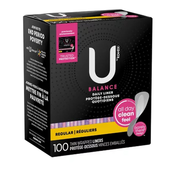 U by Kotex Barely There Liners, Regular, 100 Ct.