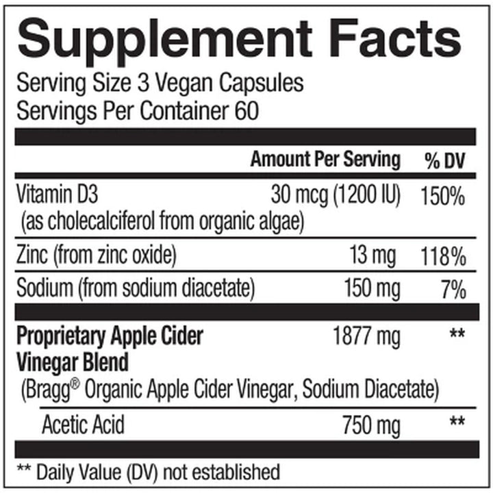 Bragg Apple Cider Vinegar 750 Mg Capsules 180 Ct.