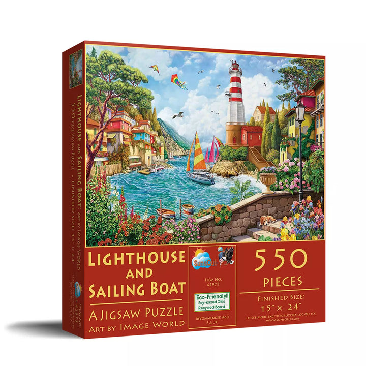 Sunsout Lighthouse and Sailing Boat 550 Pc Jigsaw Puzzle 42975