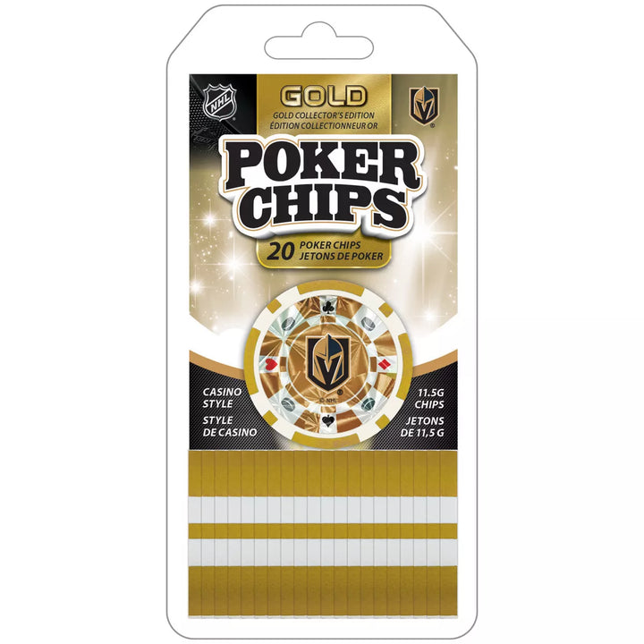 Masterpieces Casino Style 20 Piece 11.5 Gram Poker Chip Set NHL Las Vegas Golden Knights Gold Edition.