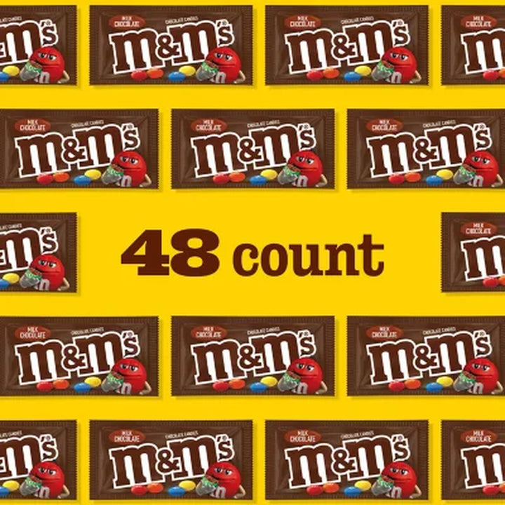 M&M'S Milk Chocolate Candy, Full Size, 1.69 Oz., 48 Pk.