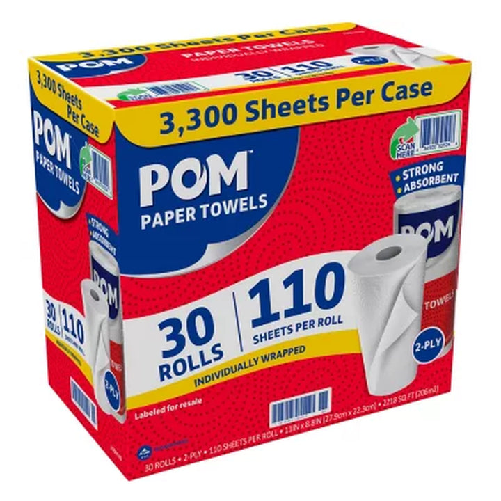 POM Individually Wrapped 2-Ply Paper Towels 110 Sheets/Roll, 30 Rolls