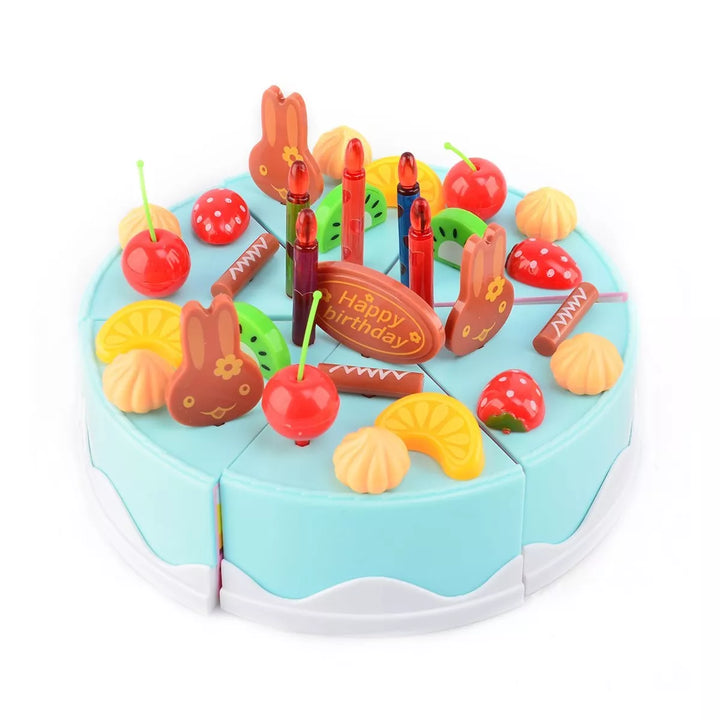 Link 75 Piece Birthday Fruit Decoration Cake, DIY Fruit Cake, Pretend Play Desserts Food Toy Set, Blue