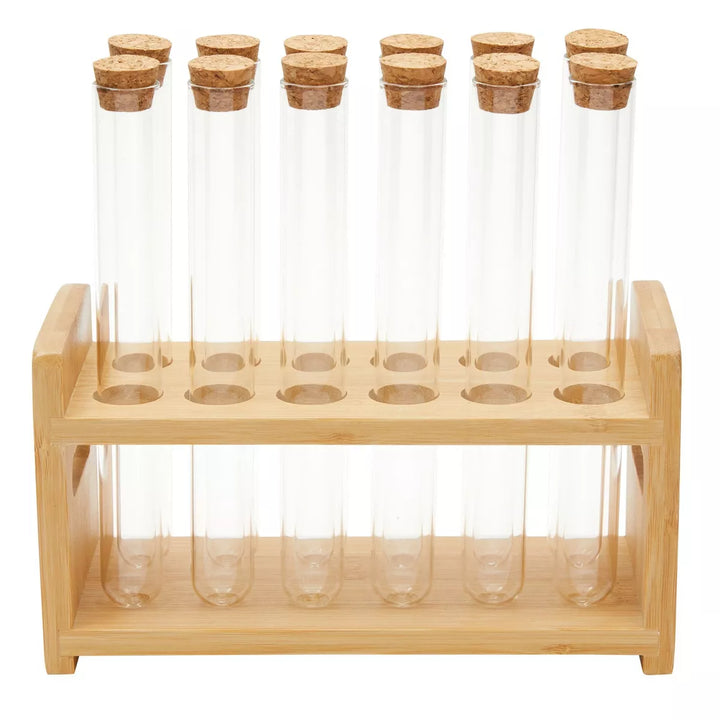 Okuna Outpost Clear Tube Vials, Shot Glass Holder (8X4.5X3.3 In, 13 Pieces)