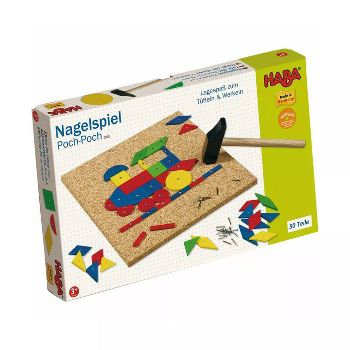 HABA Geo Shape Tack Zap Play Set - Geometric Designs with Hammer & Nails Children'S Toy (Made in Germany)