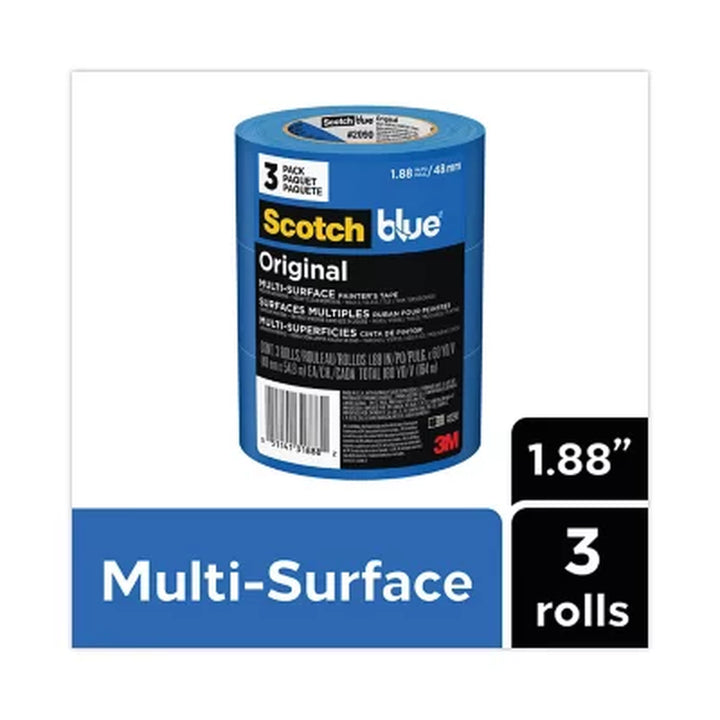 Scotch - Painter'S Masking Tape, 2" X 60 Yards, 3" Core, Blue - 3/Pack