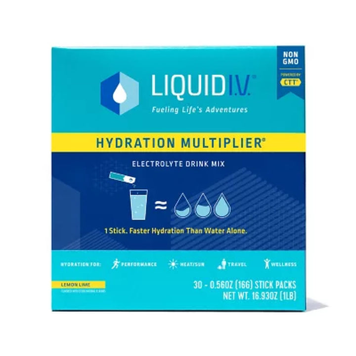 Liquid I.V. Hydration Multiplier Electrolyte Drink Mix, Lemon Lime 30 Ct.