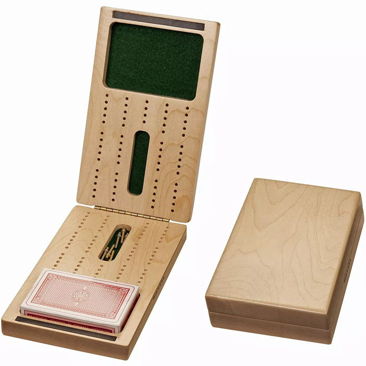 WE Games 2 Track Foldable Travel Cribbage Set W/ Storage, Cards & Metal Pegs - Solid Wood