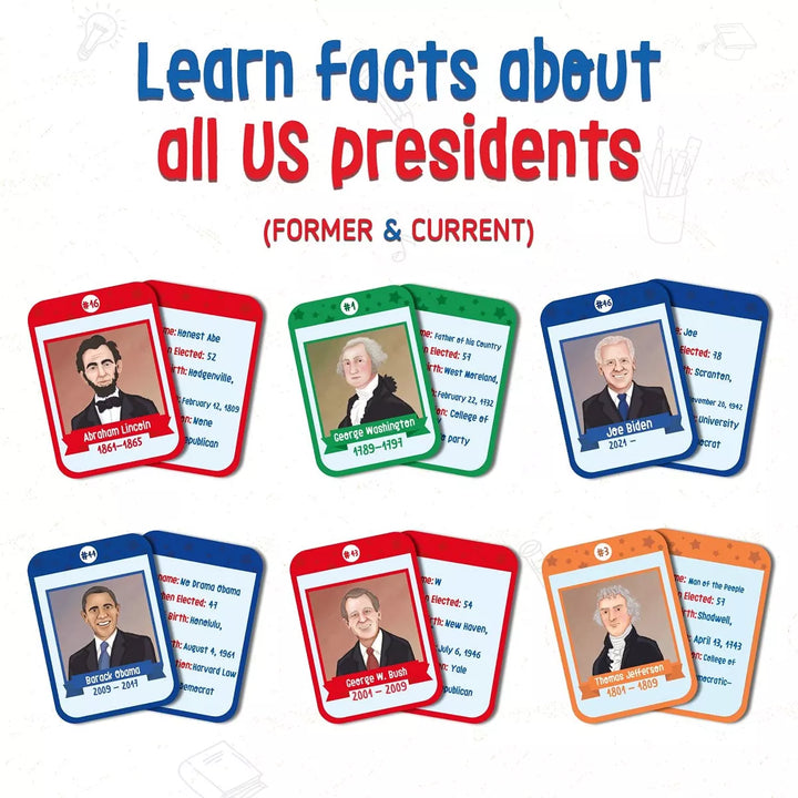 Merka Presidents, States and Capitals Flash Cards for Kids - All 50 States and 46 Presidents