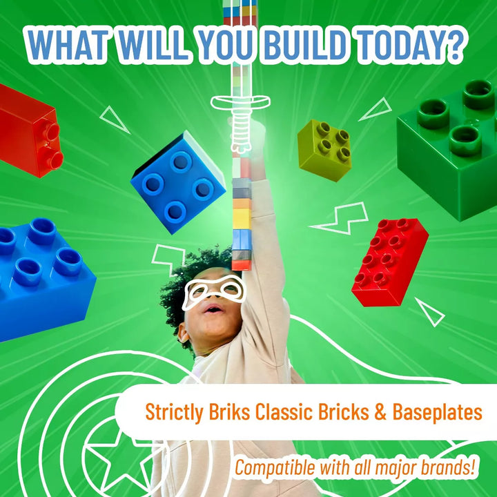 Strictly Briks Classic Stackable Baseplates 6X6 Inch Brik Tower - 6 Baseplates & 50 Stackers - Blue, Green & Gray