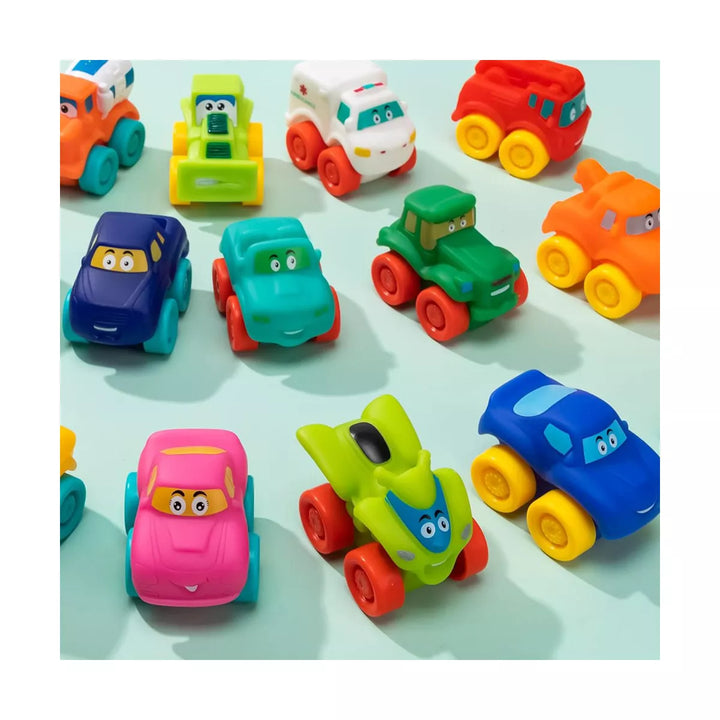 Syncfun 16Pcs Cartoon Cars, Soft Rubber Toy Car Set, Mini Toy Vehicles, Bath Toy Car for Toddlers, Gift for Boys Girls Christmas Birthday