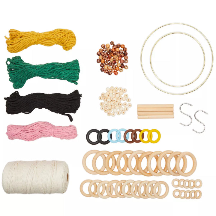 Bright Creations 153 Piece Macrame Wall Hanging Kit with Cord, Beads, Hooks, Wooden Rings for DIY Craft Supplies