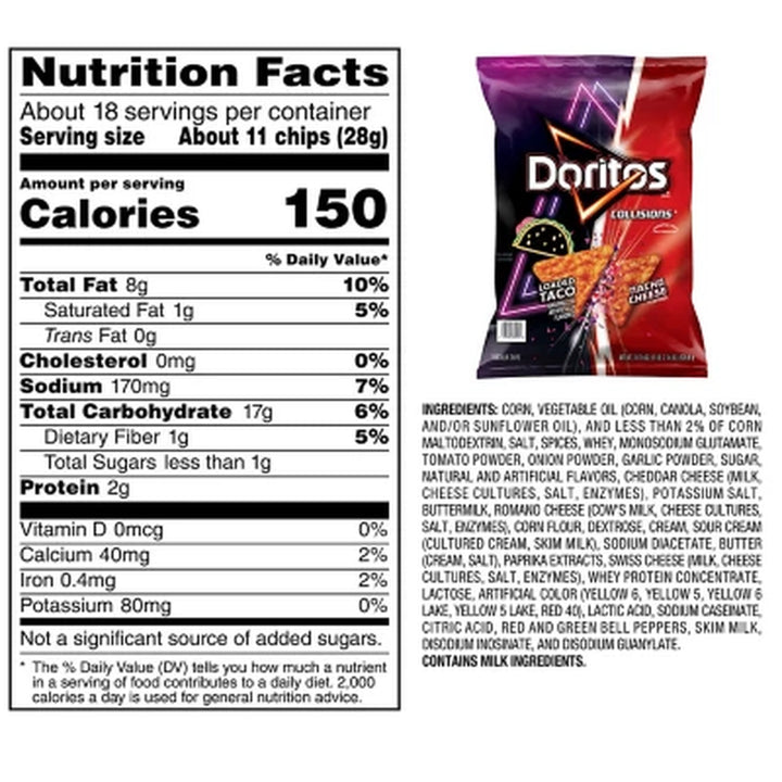 Doritos Collisions Nacho Cheese & Loaded Taco Tortilla Chips, 18.375 Oz.