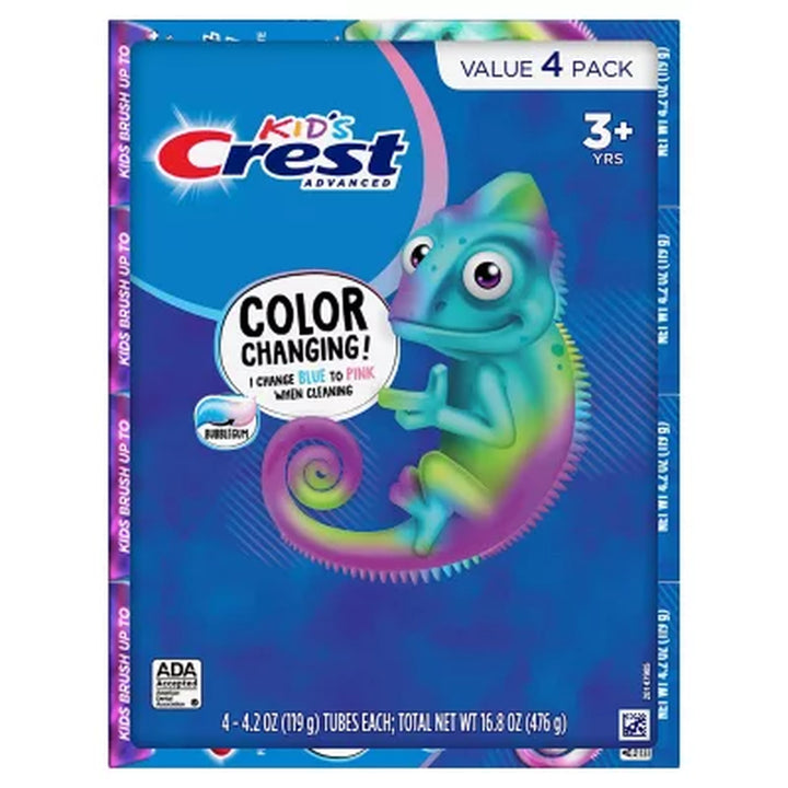 Crest Advanced Kid'S Color Changing Fluoride Toothpaste, Bubblegum Flavor, 4.2 Oz., 4 Pk.