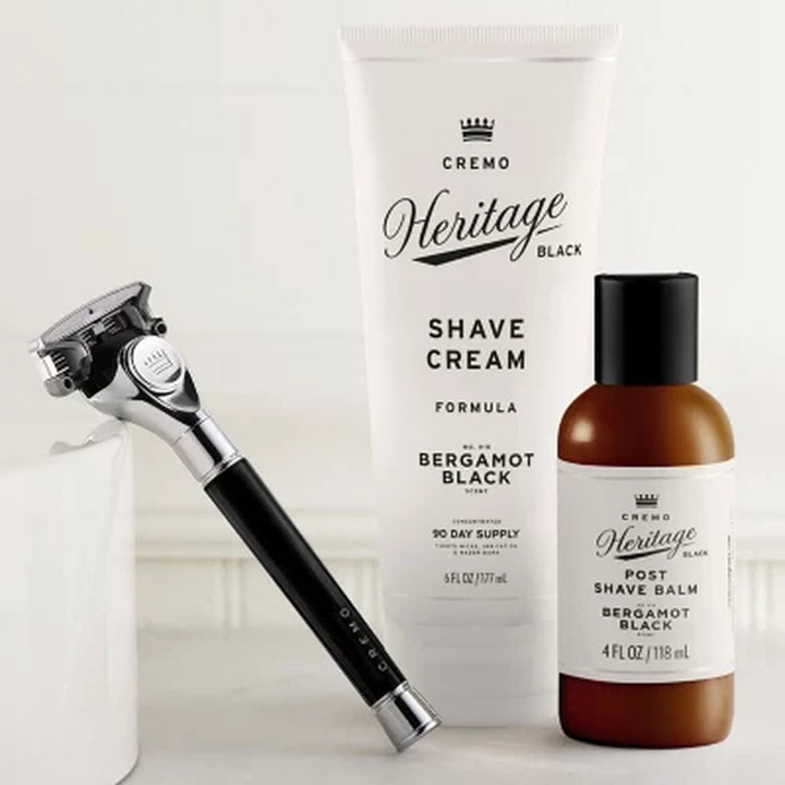 Cremo Heritage Black Shave Kit - Razor, Refills, Shave Cream & Balm