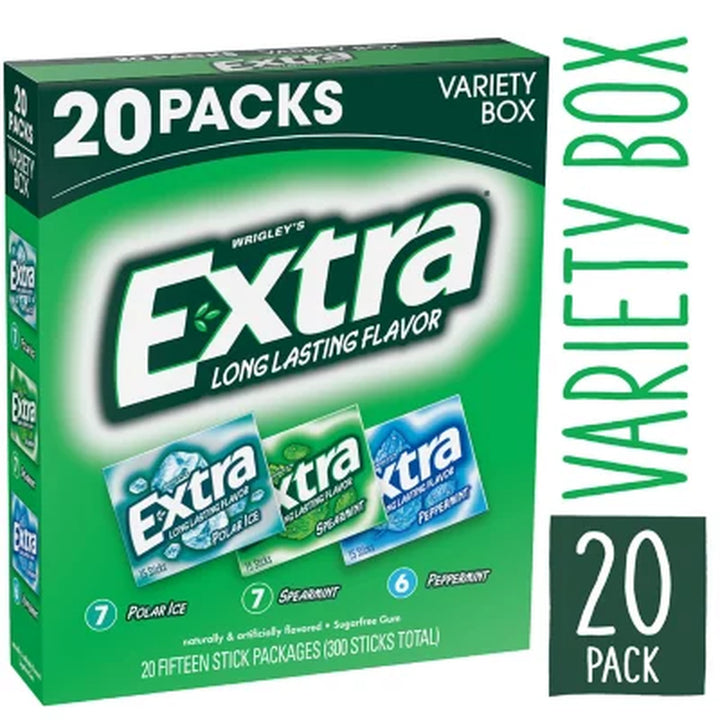 Extra Mint Sugar Free Chewing Gum, Variety Pack, 15 Pcs., 20 Pk.