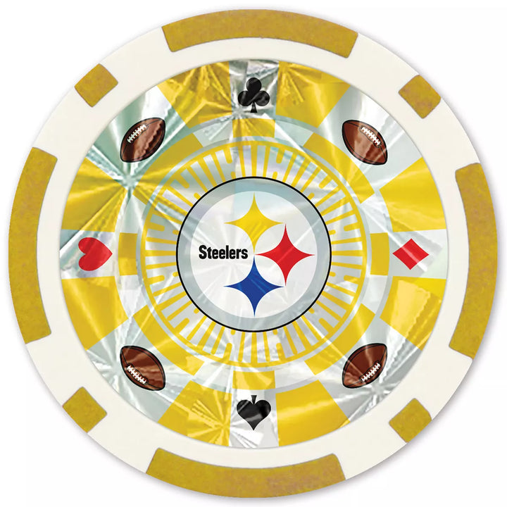 Masterpieces Casino Style 20 Piece 11.5 Gram Poker Chip Set NFL Pittsburgh Steelers Gold Edition.