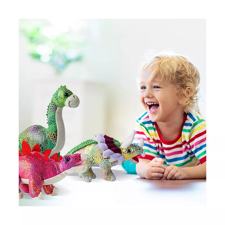 BUILD ME Stuffed Animal Set of 4 - 12" Soft Dinosaur Plush Toys for Boys and Girls