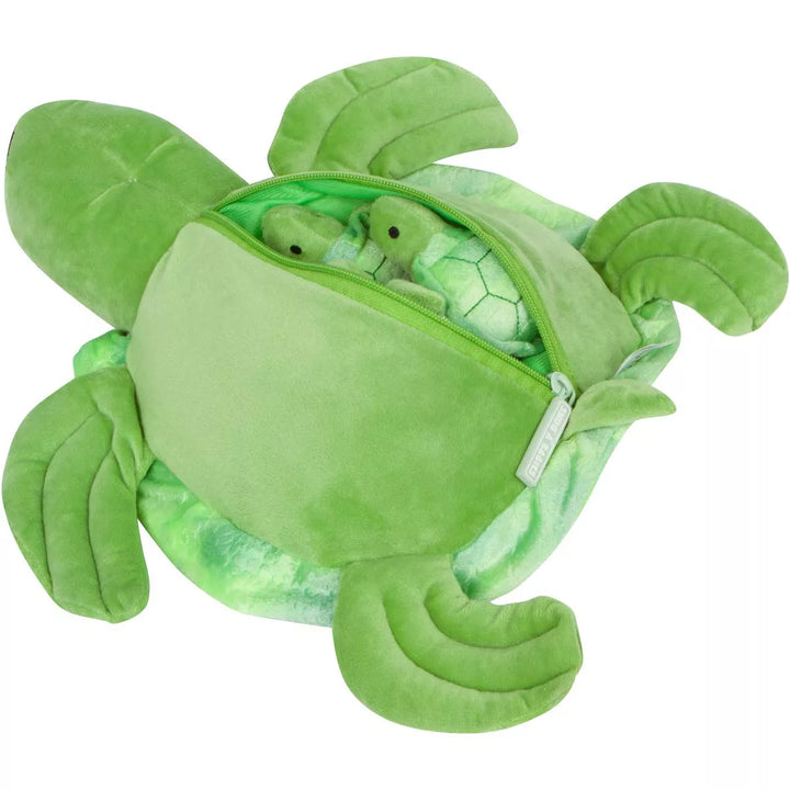 Pixiecrush Plush Stuffed Turtle Mommy Toy with 4 Babies in Her Tummy for Kids