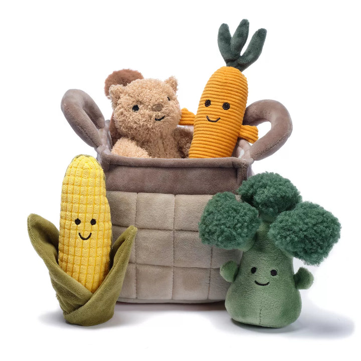 Lambs & Ivy Plush Veggie Basket Play Set with Interactive Stuffed Vegetable Toys