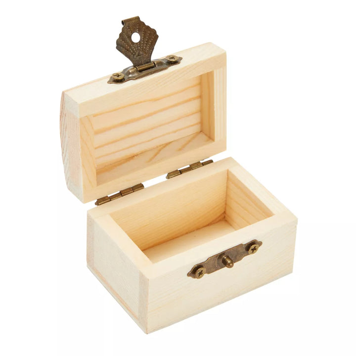 Juvale 12-Pack Small Wooden Boxes for Crafts - Unfinished Wood Treasure Chest-Style Box with Hinged Lid, 2.4X1.6X1.7 In