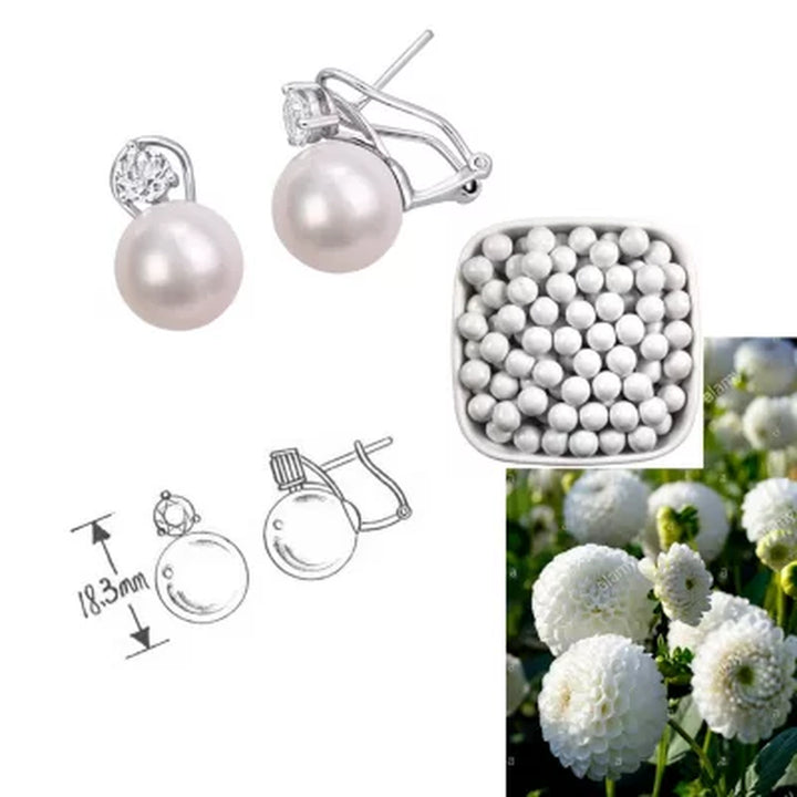 11-12 Mm White round Cultured Freshwater Pearl and White Topaz Clipback Earrings in Sterling Silver