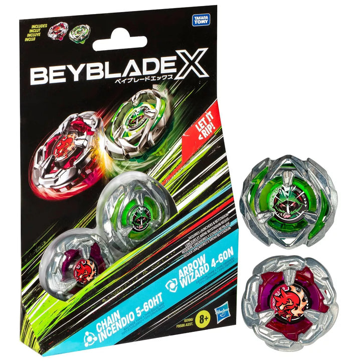 Beyblade Chain Incendio Balance and Arrow Wizard Defense Battle Tops