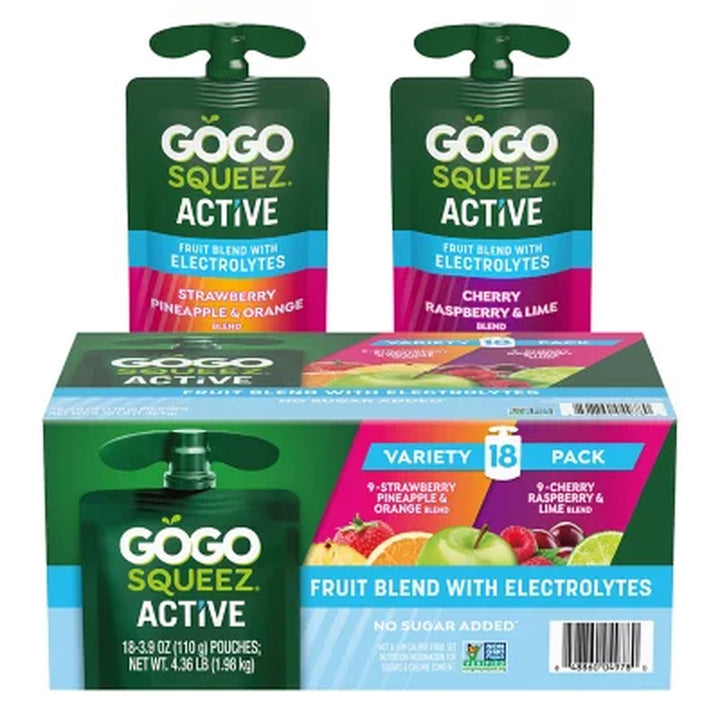 Gogo Squeez Active Fruit Blend with Electrolytes Variety Pack 3.9 Oz., 18 Pk.